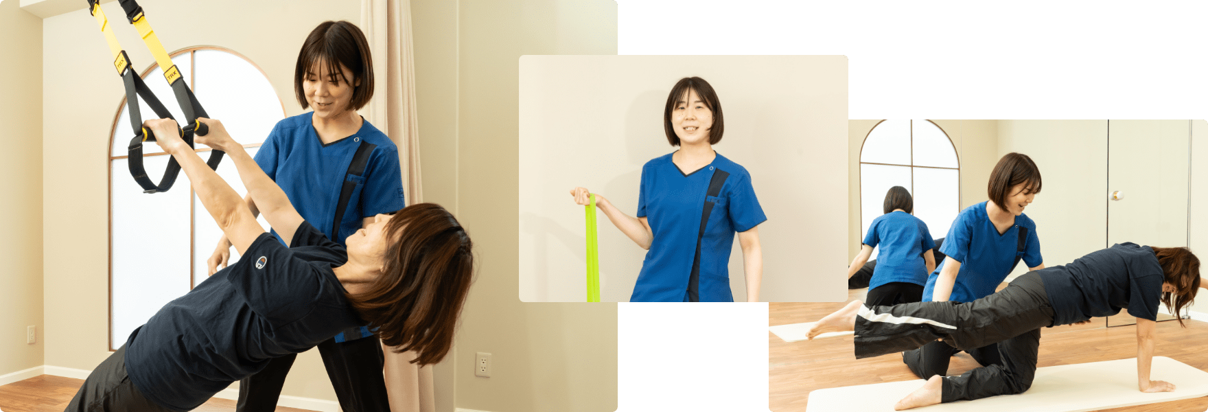 トレーナーの働く様子(ストレッチ指導、評価、ケアなど)